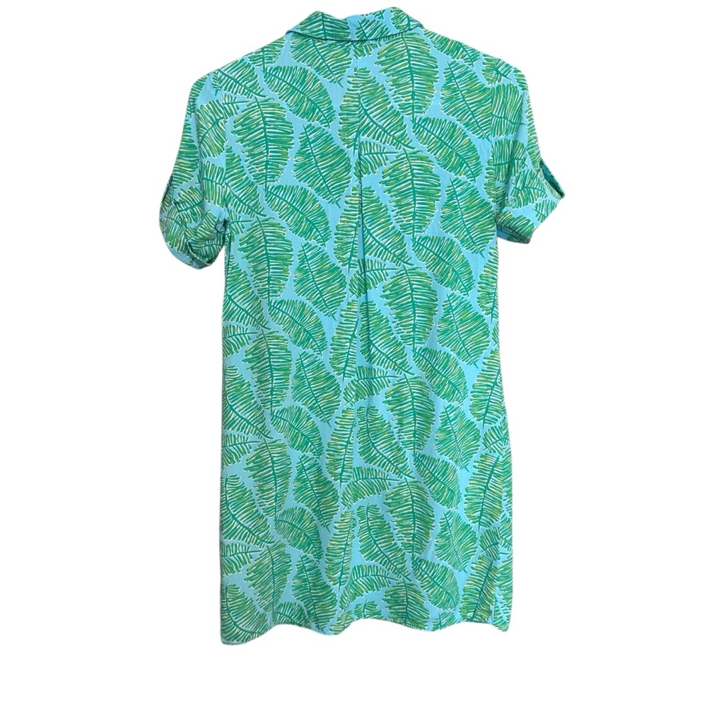Lilly Pulitzer Shift Shirt Dress Tropical Leaf‎ Blue Green Rayon Size 0 - Picture 2 of 9
